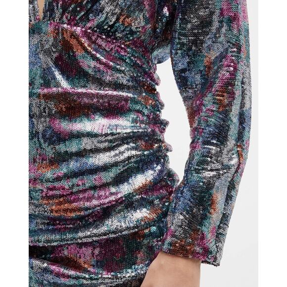 NWT Ramy Brook Auerbach Multicolor All Over Sequin Ruched Mini Dress Sz 10 $795 - Picture 6 of 16